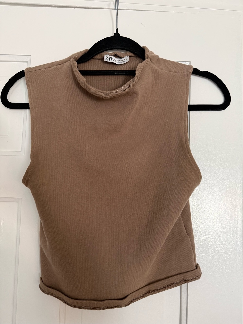 Zara Neutral Brown Sleeveless Mock Neck Tank